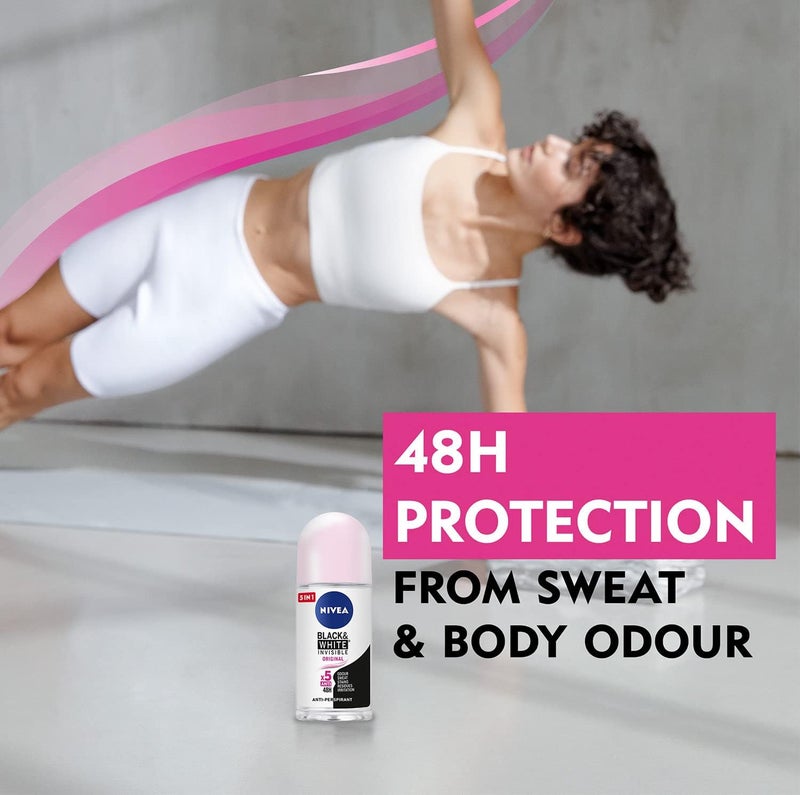 NIVEA Antiperspirant Roll-on for Women, Black & White Invisible Protection Original, 3x50ml - Image 2